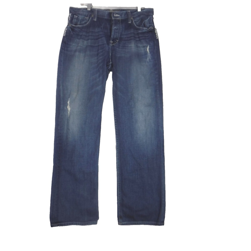 Buckle BKE‎ Tyler Straight Button Fly Jeans Mens 34R Blue Denim Pant Distressed
